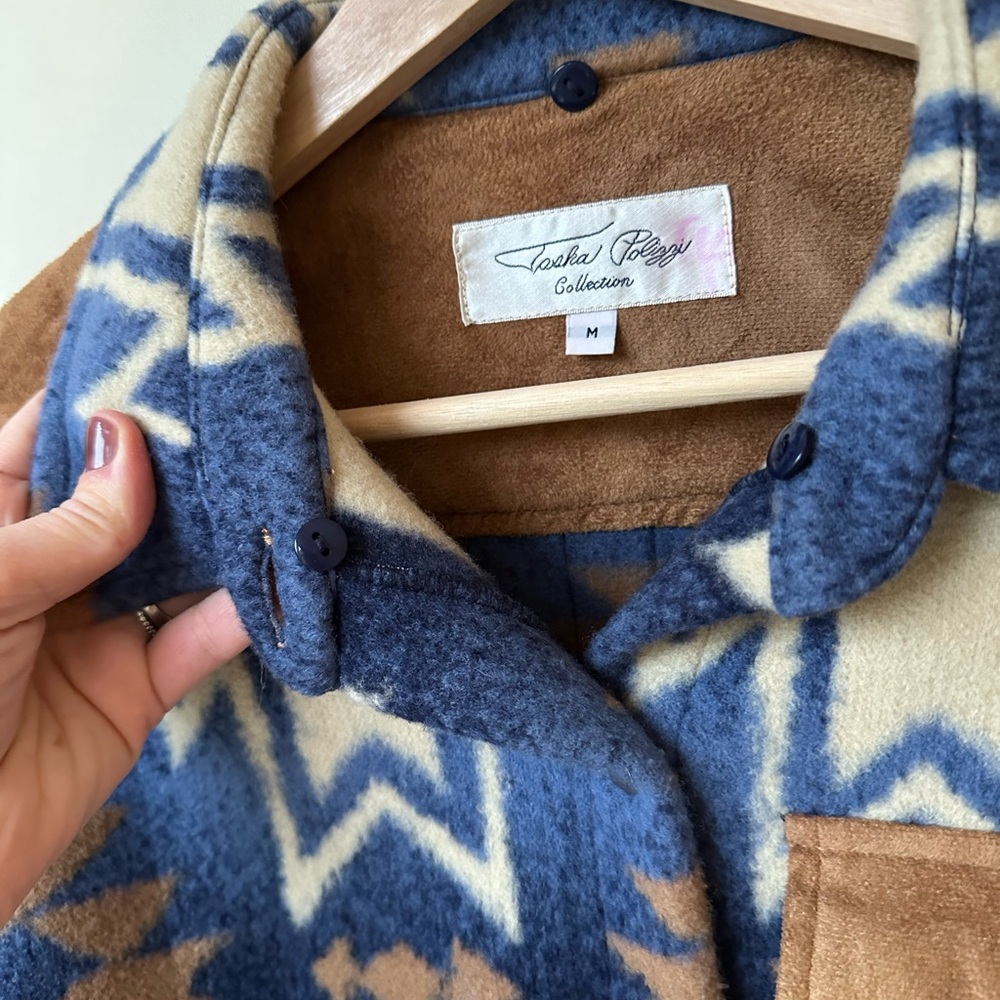 Tasha Polizzi Mountain Blue Western Jacket – Geometric Print, M (No Fur Collar) - Picture 5 of 7